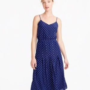 Jcrew Tea Length Spaghetti Strap polka dot pleated bottom fit and flare dress